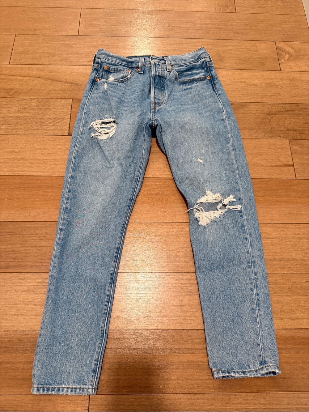 Levi's Light Blue Distressed 501 Ankle Jeans